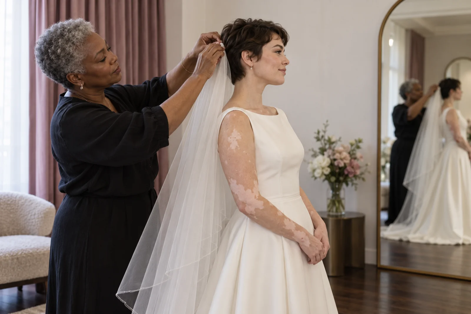 Final veil fitting in the VÉRA salon